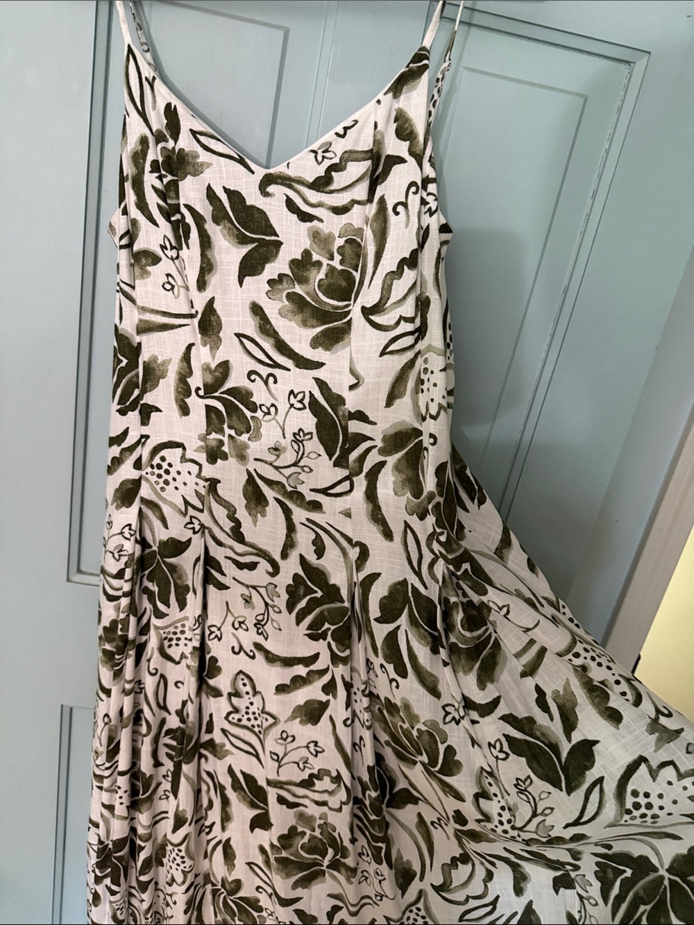 MSK White Maxi Dress with Olive Green Floral Print - Picture 2 of 3